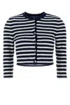 Prada Crew Neck Striped Boucle Cardigan In Blue
