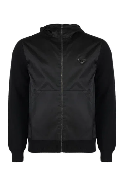 PRADA PRADA CARDIGAN WITH NYLON FRONTAL PANEL