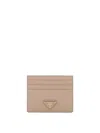 Prada Triangle Logo Cardholder In Saffiano Leather In Brown