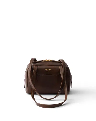 Prada Carry Mini Bag Aus Antikisiertem Leder Mit Henkel In Brown
