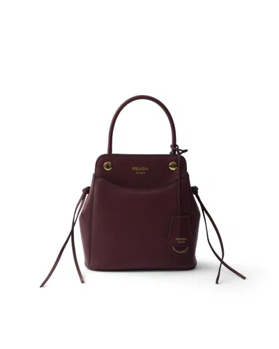 Prada Carry Leather Mini Handbag In Burgundy