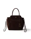 Prada Carry Medium Suede Bag In Brown
