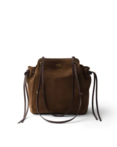 Prada Carry Minitasche Aus Wildleder In Brown