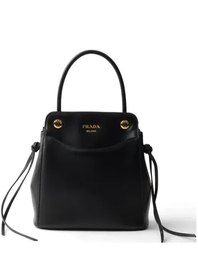 Prada Carry Mini Leather Handbag In Black