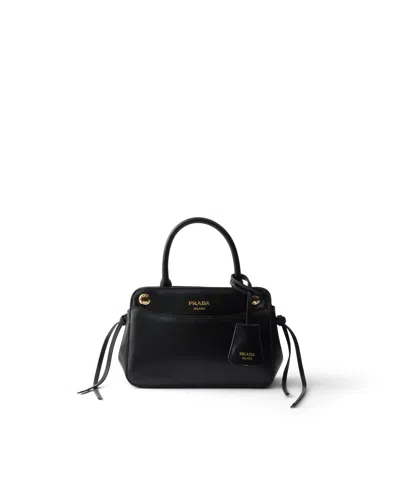 Prada Carry Mini Leather Handbag In Black