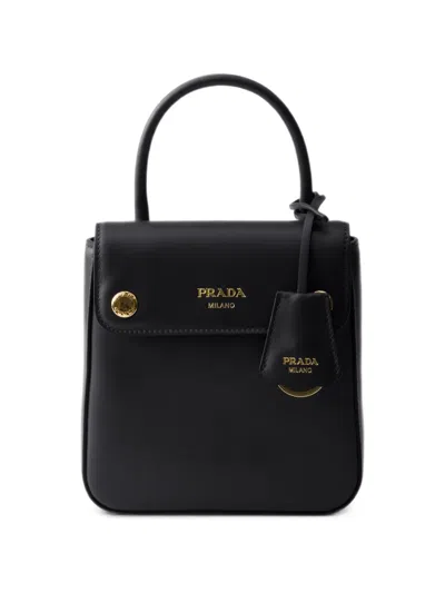 Prada Carry Mini Leather Handbag In Black