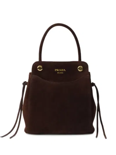 Prada Carry Mini Suede Handbag In Brown