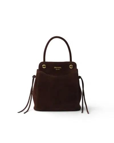 Prada Carry Mini Suede Handbag In Brown