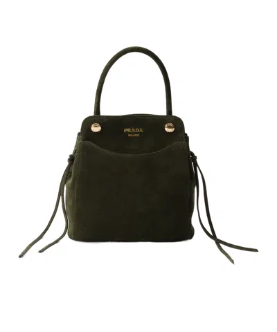 Prada Carry Mini Suede Handbag In Green