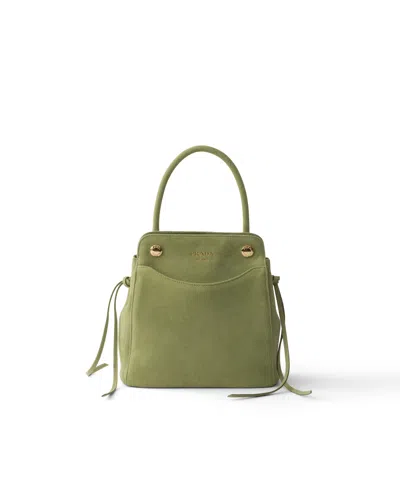 Prada Carry Mini Suede Handbag In Green