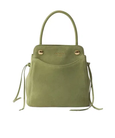 Prada Carry Mini Suede Handbag In Green