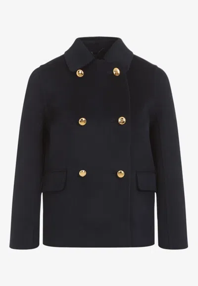 Prada Midnight Blue Wool Blend Coat In Black