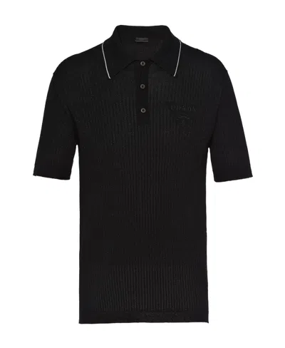 Prada Cashmere And Lamé Polo Shirt In Black