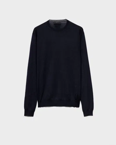 Prada Cashmere And Silk Crew-neck Sweater In Blue