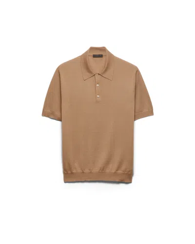 Prada Men's Cashmere And Silk Polo Shirt In Brown