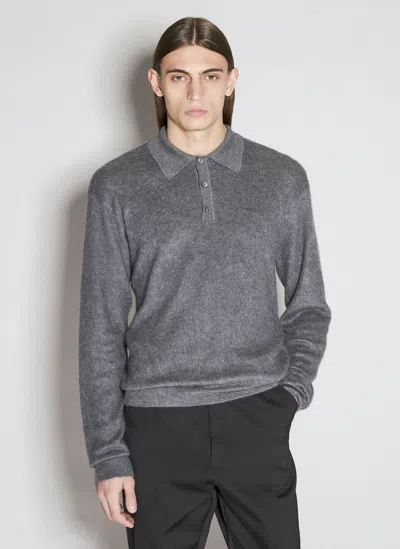 Prada Cashmere And Silk Polo Jumper In Grey