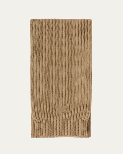 Prada Cashmere And Wool Knit Scarf In Cammello