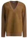Prada Cashmere And Wool Knitwear V Neck In Brown