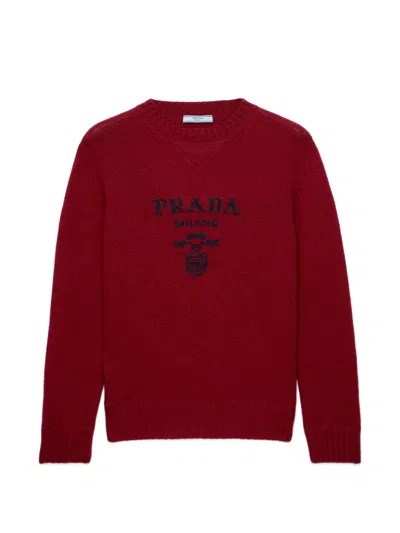 Prada Cashmere And Wool Logo Crew-neck Sweater In Multi