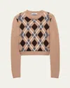 Prada Cashmere Argyle Crewneck Sweater In Brown