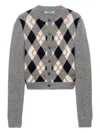 Prada Cashmere Argyle Crewneck Cardigan In Multi