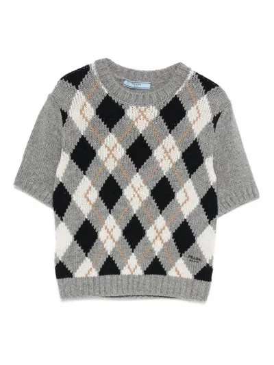 Prada Cashmere Argyle Knit T-shirt In Multi