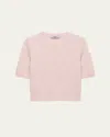 Prada Cashmere Argyle Pointelle Knit Short-sleeve Sweater In Pink