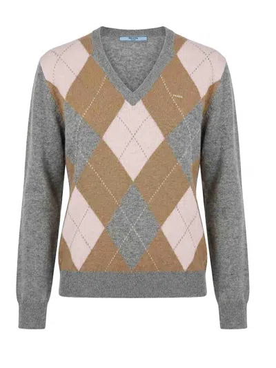 PRADA PRADA CASHMERE ARGYLE SWEATER