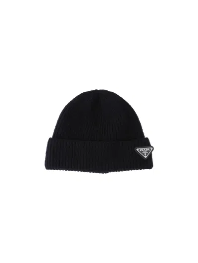 Prada Cashmere Blend Beanie In Black