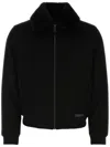 Prada Ribbed Fur Collar Jacket In Schwarz