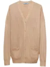 Prada Triangle-logo Cashmere Cardigan In Beige