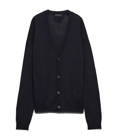 Prada Cashmere Cardigan In Blau