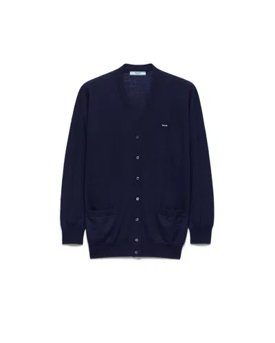Prada Cashmere Cardigan In Blue