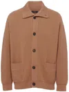 Prada Cashmere Ribbed Texture Cardigan With Patch Pockets In Brown