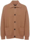 Prada Cashmere Ribbed Texture Cardigan With Patch Pockets In Brown