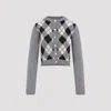Prada Argyle Pattern Long Sleeve Knitwear Cardigan In Gray