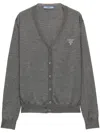 Prada Cashmere-blend Logo Cardigan In Grey