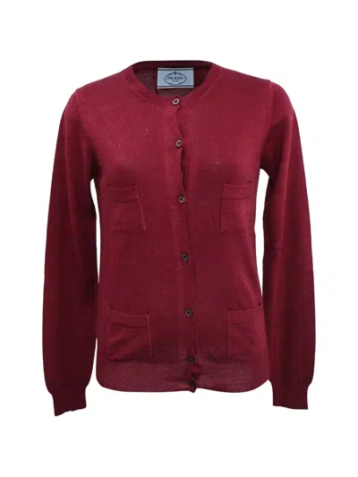 Pre-owned Prada Cashmere Cardigan In Red