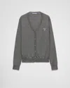 Prada Cashmere-blend Logo Cardigan In Slate Gray
