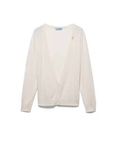 Prada Cashmere Cardigan In White