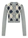 Prada Argyle Pattern Long Sleeve Knitwear Cardigan In Gray