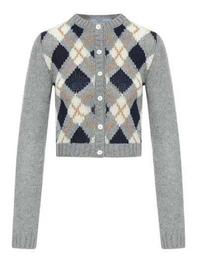 PRADA CASHMERE CARDIGAN WITH GEOMETRIC PATTERN