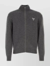 PRADA CASHMERE CARDIGAN WITH MOCK TURTLENECK AND RIBBED TRIMS