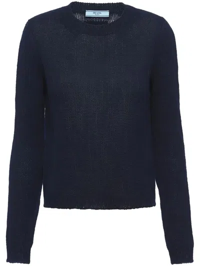 Prada Women's Cashmere Crew-neck Sweater In Blue