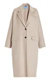 Prada Logo-embroidery Cashmere Coat In Neutral