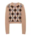 Prada Womens Brown Crewneck Jacquard-knit Cashmere Jumper In Brown