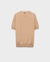 Prada Superfine Cashmere Short-sleeve Sweater In Neutral