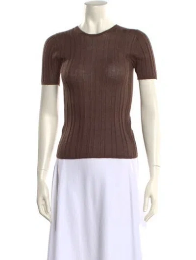 Pre-owned Prada Cashmere Crew Neck T-shirt In Brown