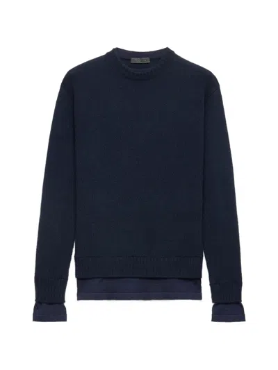 Prada Cashmere Crew-neck Sweater In Blue
