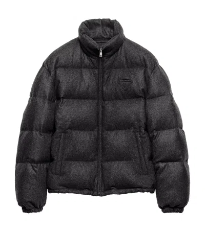 Prada Cashmere-down Puffer Coat In Gray